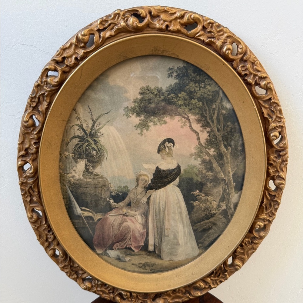 Antique French “the reading” gold oval wood antique vintage frame gorgeous - Picture 2 of 4